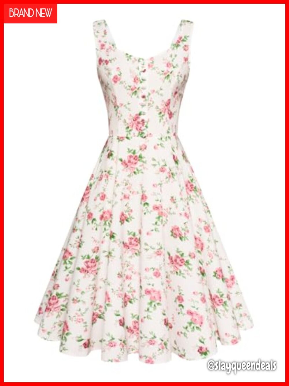 1950s Vintage Sleeveless A-Line Swing Dress with Floral Pattern